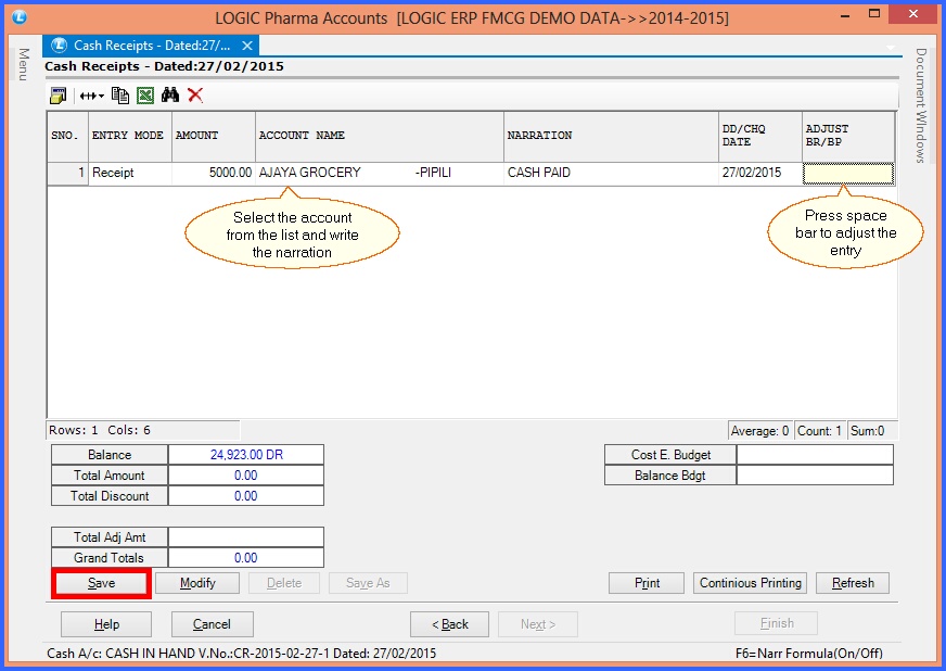 fmcg cash receipts account details